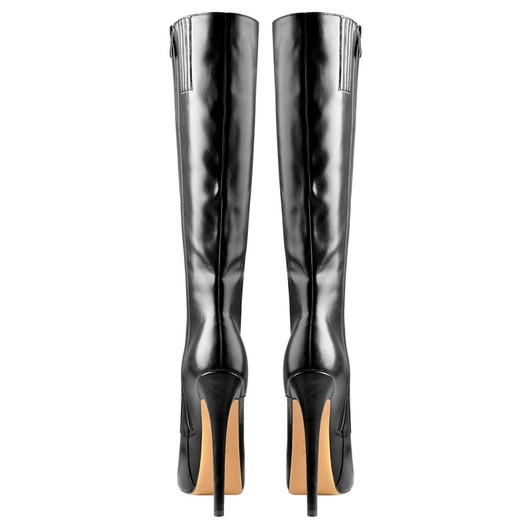 Onlymaker Women's Round Toe Stiletto Platform Zipper Knee High Boots16CM High Heel Pattern Lace Up Plus Size Boots For Winter|Knee-High Boots|