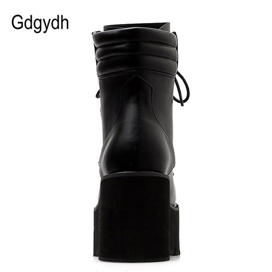 Gdgydh Wholesale Autumn Ankle Boots For Women Motorcycle Boots Chunky Heels Casual Lacing Round Toe Platform Boots Shoes Female|Ankle Boots|