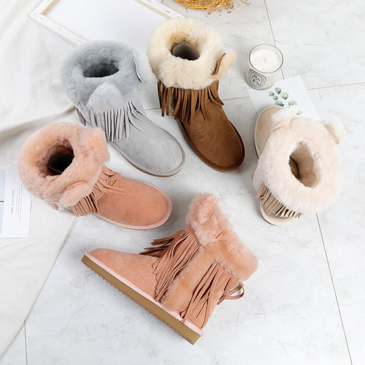 Leather and Fur In One Female Boots Showed Up and Took The Short Winter Boots Women Ugs Australia Boots Women|Mid-Calf Boots|