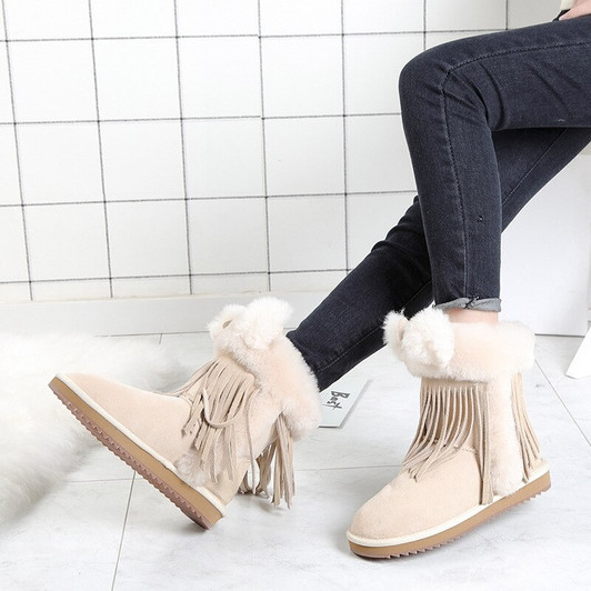 Leather and Fur In One Female Boots Showed Up and Took The Short Winter Boots Women Ugs Australia Boots Women|Mid-Calf Boots|