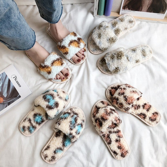 Furry Slippers Women's Autumn and Winter Indoor Color Matching Non Slip Cotton Slippers Fur Slides House Shoes House Slippers|Slippers|