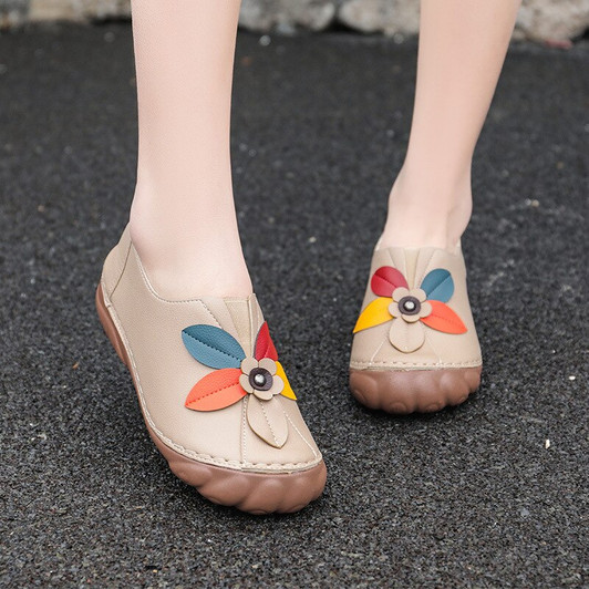 2021 New Design Women Shoes Vintage Flower Decoration Flats Ladies High Quality PU Leather Loafers Cozy Moccasin Plus Size 42|Women's Flats|