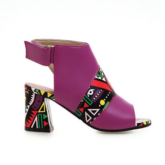 Phoentin geometric printed gladiator sandals women peep toe mixed colors high heels hook & loop closure african shoes 2020 FT726|High Heels|