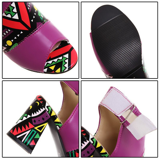 Phoentin geometric printed gladiator sandals women peep toe mixed colors high heels hook & loop closure african shoes 2020 FT726|High Heels|