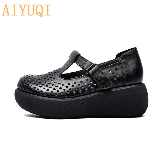 AIYUQI Women sandals platform wedges shoes 2020 new genuine leather women sandals thick bottom vintage,women sandals flat casual|Women's Sandals|