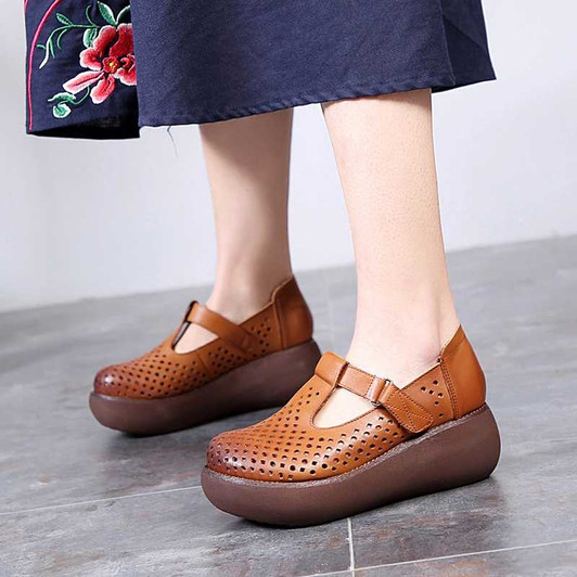 AIYUQI Women sandals platform wedges shoes 2020 new genuine leather women sandals thick bottom vintage,women sandals flat casual|Women's Sandals|