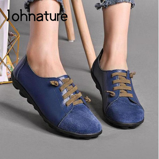 Johnature Flats Women Shoes 2020 New Four Seasons Shoes Round Toe Sewing Casual Concise Handmade Soft Comfortable Ladies Shoes|Women's Flats|