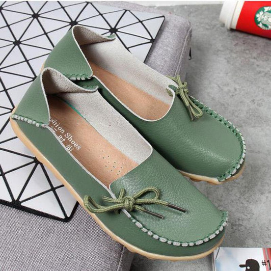 Johnature Casual Flats Women Shoes 2020 New Spring Shallow Round Toe Concise Comfortable Green Lace up Sewing Ladies Shoes|Women's Flats|