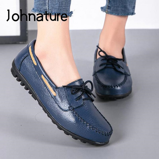Johnature Lace Up Flats Women Shoes 2020 New Spring/Autumn Round Toe Casual Fashion Shallow Concise Ladies Shoes Plus Size 41 44|Women's Flats|