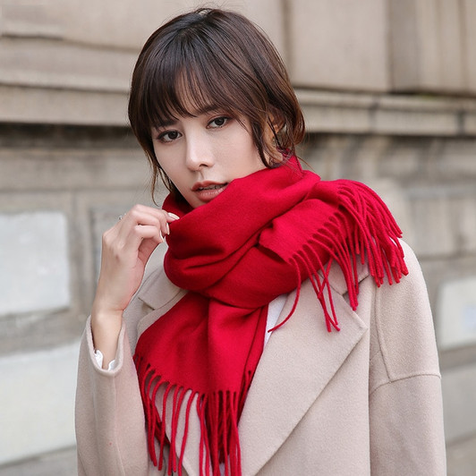 100% Wool Scarf Women Thicken Outdoor Warm Winter Scarves Red Echarpe Shawls Wrap Pashmina Luxury Tassels Cashmere Scarf Foulard|Women's Scarves|