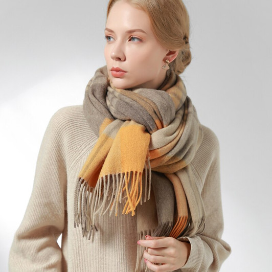 100% Wool Scarf Women Winter Pure Wool Shawls and Wraps Femme Foulard Long Oversize Grey Blue Plaid Cashmere Neck Scarf Echarpe|Women's Scarves|