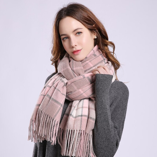 Winter Grey Plaid Wool Scarf for Women 2020 Luxury Brand Pashmina Warm Thick Tassels Shawls Wraps Ladies Wool Blanket Scarves|Women's Scarves|