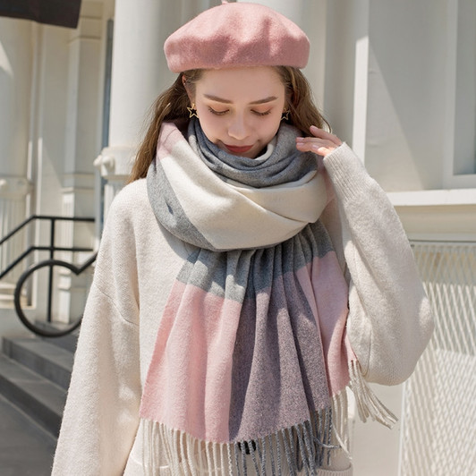 Winter Plaid Wool Scarf for Women Thicken Warm Shawls and Wraps Pink Echarpe Femme Pashmina Fashion Cashmere Scarves Foulard|Women's Scarves|