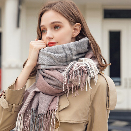 Yellow Plaid Wool Scarf for Women Thicken Warm Shawls and Wraps Echarpe Pashmina Ladies Winter Cashmere Scarves Foulard Femme|Women's Scarves|