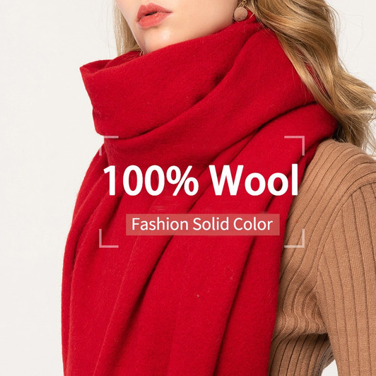 100% Pure Wool Scarf Women Luxury Tassels Red Wool Scarf Thicken Echarpe Warm Shawls Wraps Merino Cashmere Scarf Foulard Femme|Women's Scarves|