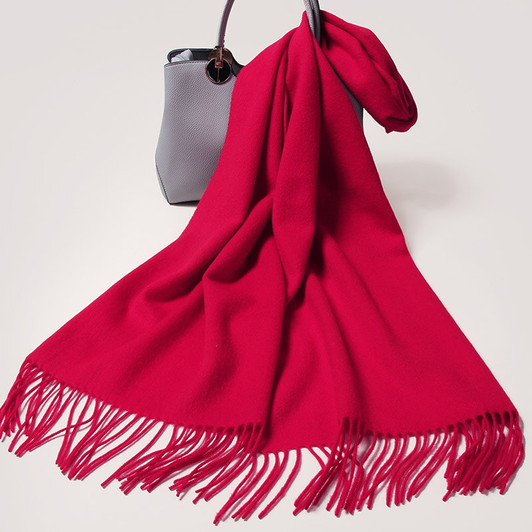 100% Pure Wool Scarf Women Luxury Tassels Red Wool Scarf Thicken Echarpe Warm Shawls Wraps Merino Cashmere Scarf Foulard Femme|Women's Scarves|