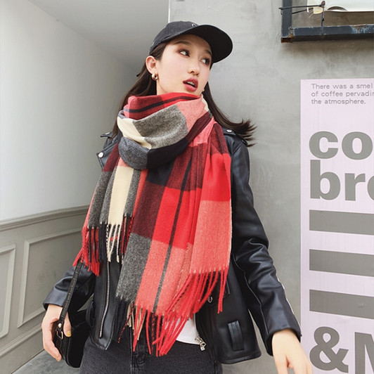 November 2020 New Imitation Cashmere Lengthened and Widened Shawl Fringed Fashion Scarf Trend Wild Bib Hat Winter Women's|Women's Scarves|