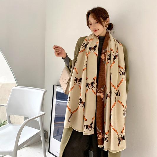 2020 Winter Scarf Fashion Women's Warm Cashmere Shawl Double Sided Shawl Dual Purpose Lady Thick Foulard Female Bandana Blanket|Women's Scarves|