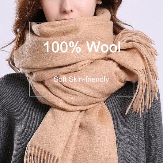 100% Real Wool Scarf Women Camel Warm Tassels Shawls for Ladies Winter Pashmina Echarpe Cashmere Scarves Larger Foulard Femme|Women's Scarves|