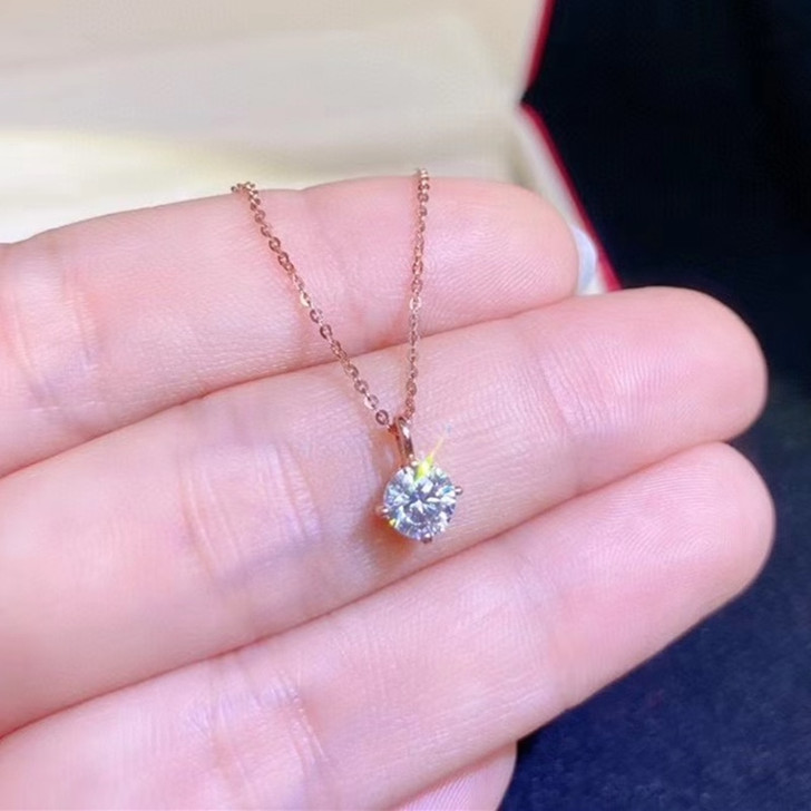 18K Rose Gold Moissanite Pendant 0.5CT 5MM VVS D Color Lab Diamond Necklace Test Passed with Certificate AU750 Fine Jewelry|Pendants|