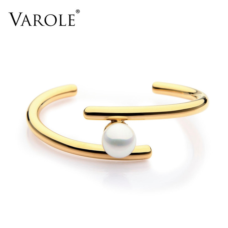 VAROLE Simple Line Pearl Cuff Bracelets & Bangles Open Gold Color Love Bangle Bracelets for Women Jewelry Pulseira Feminina|love bracelet|bracelets & banglescuff bracelets