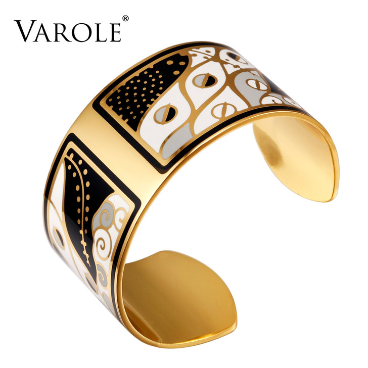 VAROLE 36mm Width Gold Color Colorful Copper Bangles & Bracelets Bangle for Women Cuff Bracelet Pulseiras Enamel Jewelry|bracelet bangle for women|copper banglebangles for women