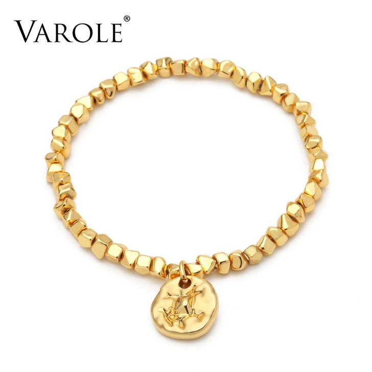 VAROLE Crushed Golden Block Bracelet Femme Gold Color Bracelets For Women Fashion Jewelry Friends Gifts|Chain & Link Bracelets|