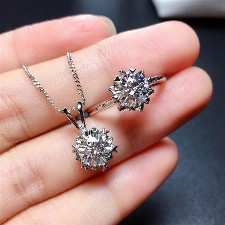 1CT Moissanite Jewelry Set Real 925 Sterling Silver Ring Pendant for Women Wedding Party Anniversary Necklace VVS Lab Diamond|Jewelry Sets|