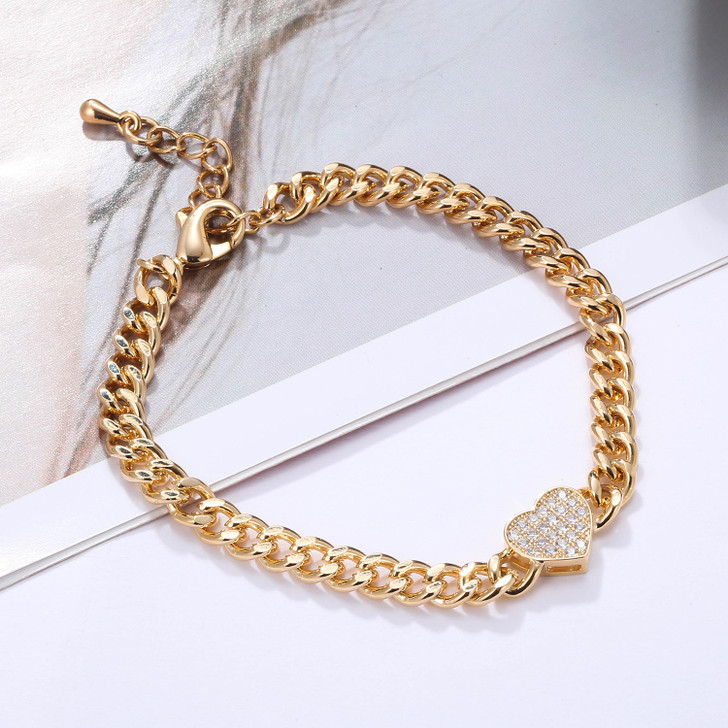 LUALA Luxury Bracelet For Women Mosaic Cubic Zircon Guarantee Gold Colour Heart Shape Charm Lovely Adjustable Chain Bracelets|Chain & Link Bracelets|