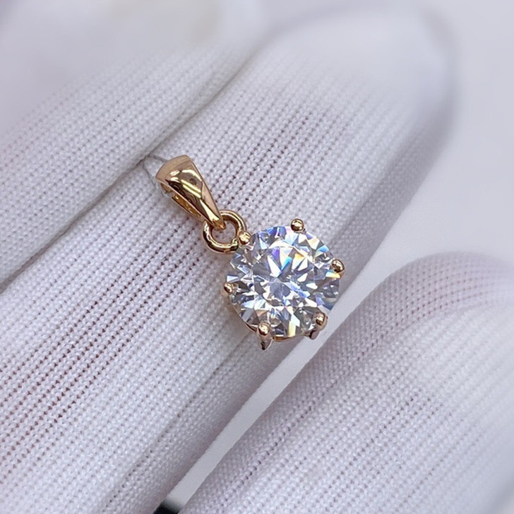 Real 18K White Gold Pendant 1CT Moissanite Necklace 6.5MM VVS Lab Diamond Rose Gold Fine Jewelry for Women Engagement Gift Au750|Pendants|