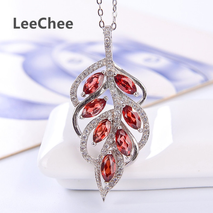 100% Natural Garnet Pendant Real 925 Solid Sterling Silver jewelry wine red gemstone necklace for women birthday gift free ship|Pendants|