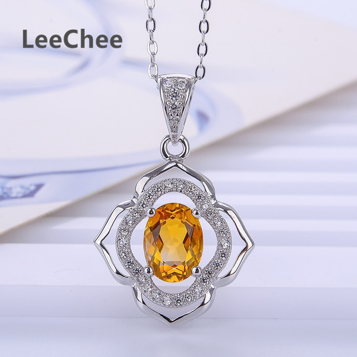 Natural citrine pendant for women birthday gift 6*8mm yellow gemstone necklace for girl daily wear Real 925Solid Sterling Silver|Pendants|