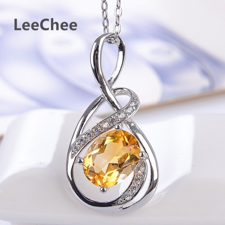 100% Natural citrine pendant real 925 Solid Sterling Silver jewelry yellow gemstone necklace for women birthday gift free ship|Pendants|