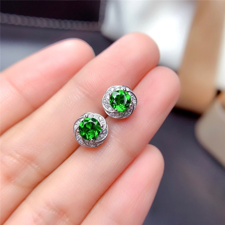 Genuine Chrome Diopside stud earring 5MM Natural Green Gemstones Fine Jewelry for Women Daily Wear Real 925 Sterling Silver|Stud Earrings|