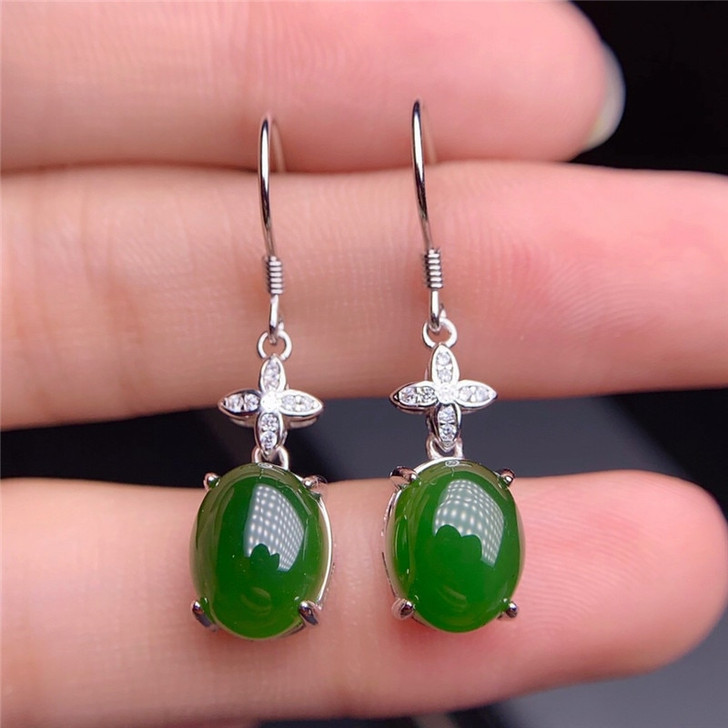 LeeChee Genuine Jasper Drop Earring 8*10MM Green jade Gemstone Fine Jewelry for Women Wedding Party Anniversary Gift 925 Silver|Drop Earrings|