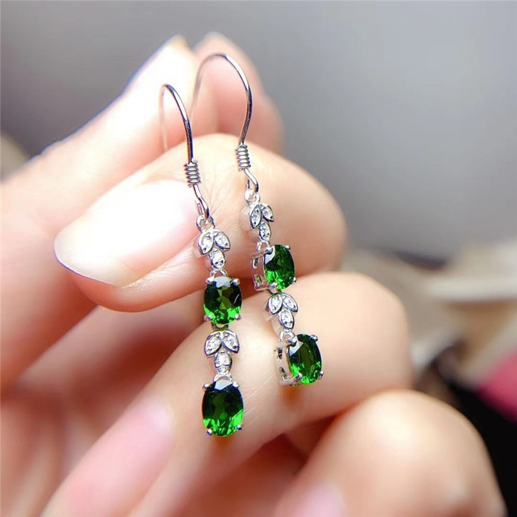 Natural Diopside Drop Earring 4 Pieces 4*5MM Green Gemstones Fine Jewelry for Women Anniversary Gift Real 925 Sterling Silver|Drop Earrings|
