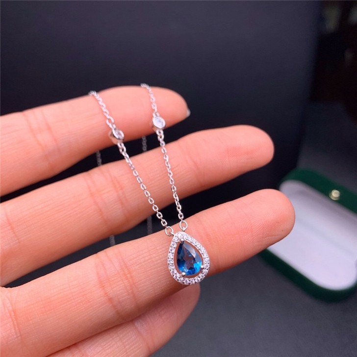 LeeChee London Blue Topaz Necklace 5*7MM Water Drop Gemstone Jewelry for Young Girl Birthday Party Gift Real 925 Sterling Silver|Necklaces|