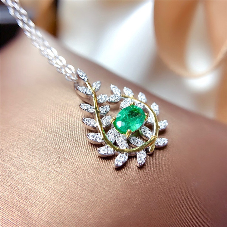Natural Emerald Pendant for Women Birthday Gift 4*6MM Genuine Green Gemstones Fine Jewelry Real 925 Sterling Silver Necklace|Pendants|