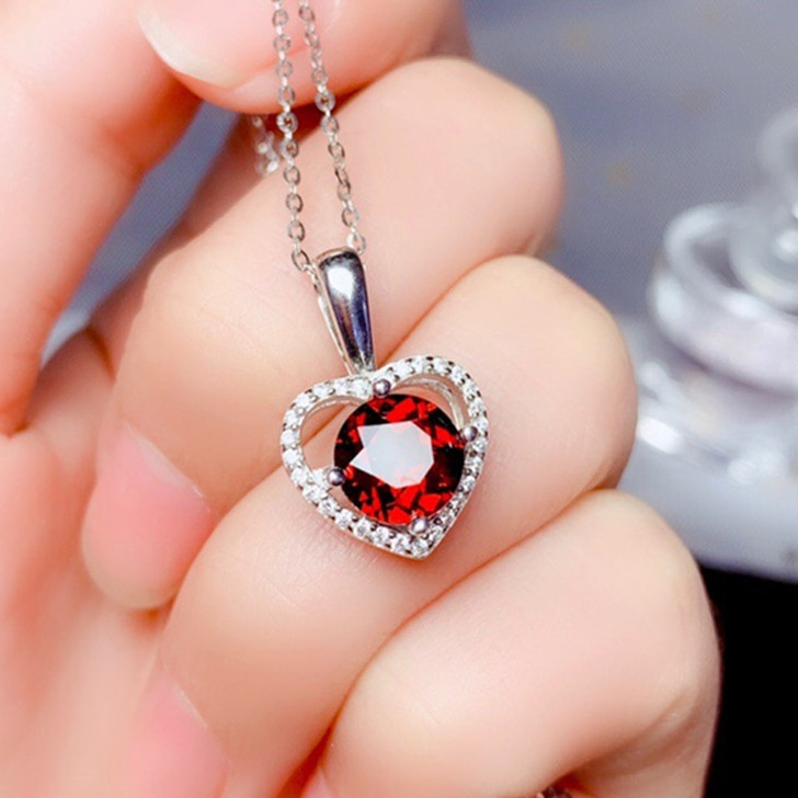 LeeChee natural garnet pendant for women daily 8mm wear wine red gemstone necklace real 925 solid sherling silver fine jewelry|Pendants|