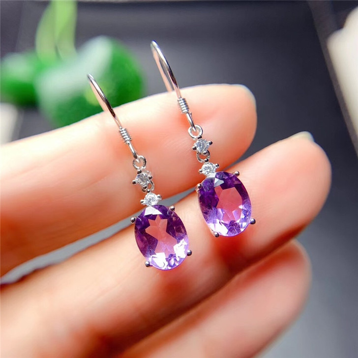 LeeChee Genuine Amethyst Drop Earrings for Women Anniversary Gift 7*9MM Purple Gem Fine Jewelry Real 925 Solid Sterling Sliver|Drop Earrings|