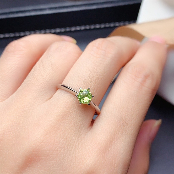 LeeChee 100% Natural Peridot Ring Real 925 Sterling Silver 0.5CT 5MM Green Gemstone Fine Jewelry for Women Girl Birthday Gift|Rings|