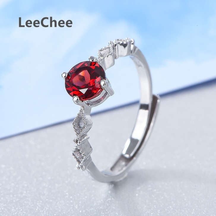 Garnet ring for women daily wear 5mm natural wine red gemstone fashion jewelry Anniversary gift Real 925 Solid Sterling Silver|Rings|