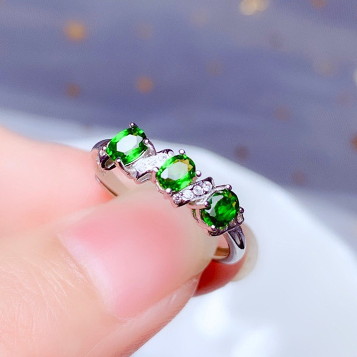 100% Natural Chrome Diopside ring for women anniversary gift 3*4mm green gemstone fine jewelry real 925 soild sterling silver|Rings|