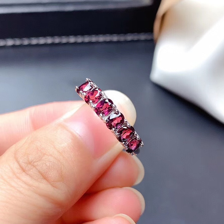LeeChee Pyrope Ring for Young Girl Birthday Party Gift 3*4MM 6 Pieces Natural Garnet Fine Jewelry Real 925 Sterling Silver|Rings|