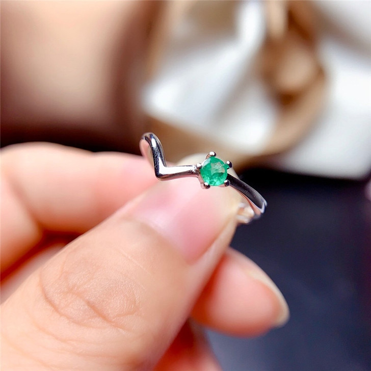 Natural Emerald Ring Round 3mm Green Genuine Gemstones for Girl Birthday Party Gift Real 925 Sterling Silver Fine Jewelry|Rings|