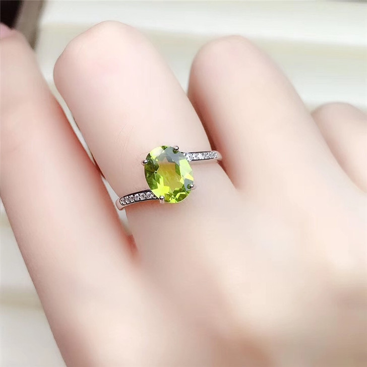 Real Solid 925 Sterling Silver Ring 7*9MM Natural Peridot Fine Jewelry For Women Engagement Gift Green Gemstone Free Ship|Rings|