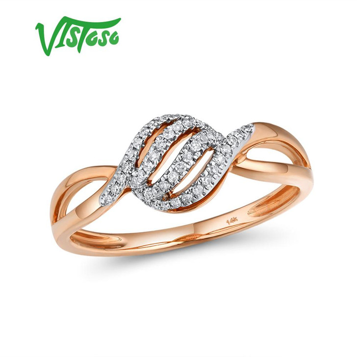 VISTOSO Gold Rings For Women Genuine 14K 585 Rose Gold Ring Sparkling Diamond Promise Engagement Rings Anniversary Fine Jewelry|Rings|