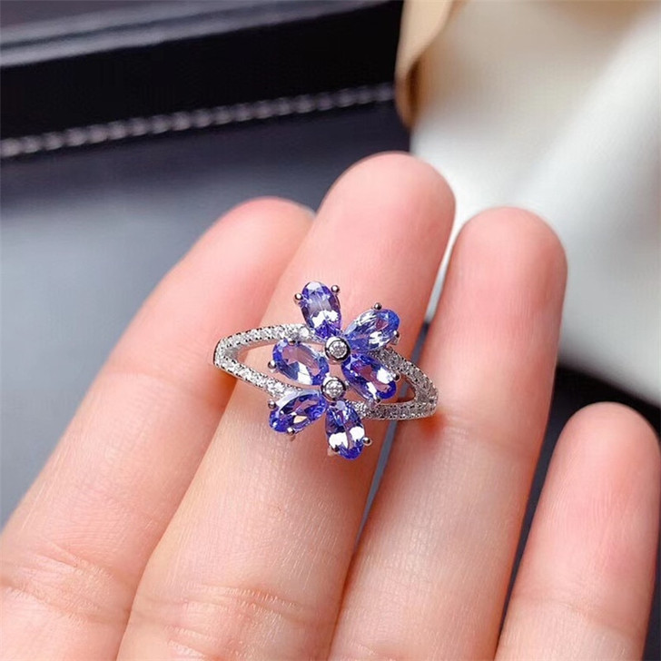 Tanzanite Ring 3*5MM 6 Pieces Natural Gemstone Fashion Jewelry for Women Engagement Anniversary Gift Real 925 Sterling Silver|Rings|