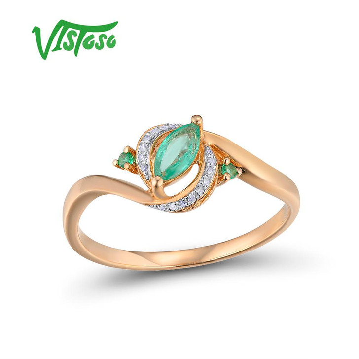 VISTOSO Gold Rings For Women Genuine 14K 585 Rose Gold Ring Magic Emerald Sparkling Diamond Engagement Anniversary Fine Jewelry|Rings|