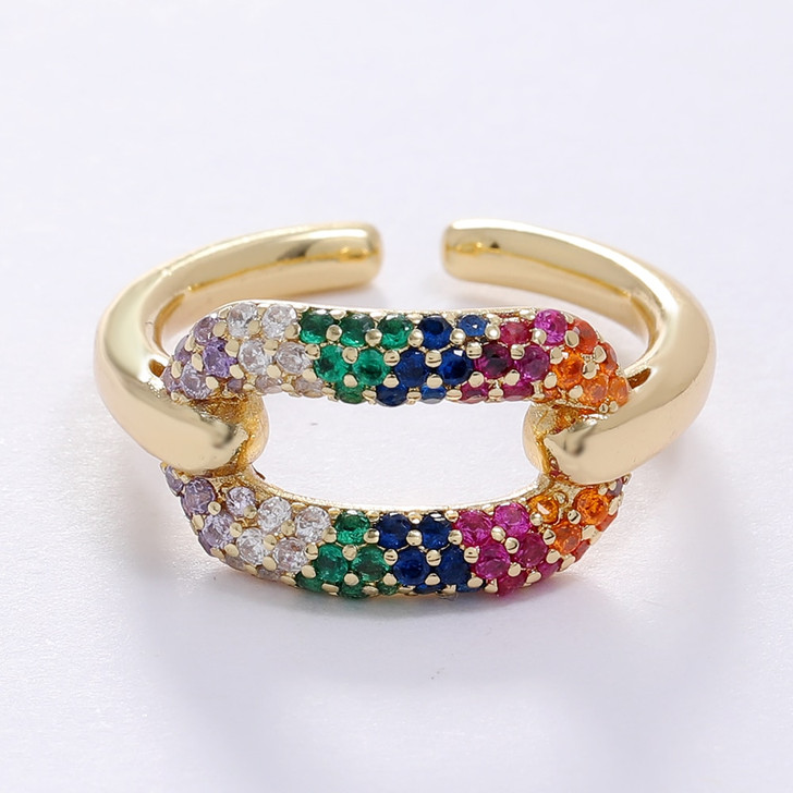LUALA Colorful CZ Eternity Band Rings Unique Geometric Design Adjustable Engagement Wedding Ring For Women Promise Jewelry Gift|Rings|